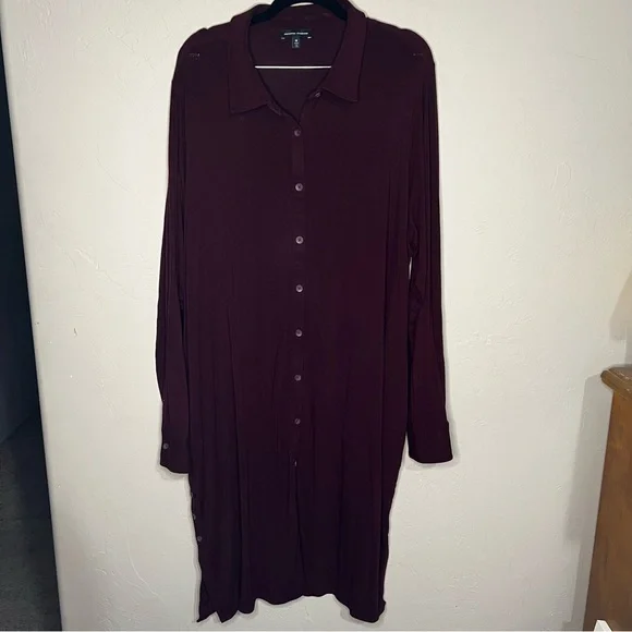 Universal Standard Sally Long Sleeve Burgundy Button Down JerseyKnit Shirt Dress - Picture 2 of 10